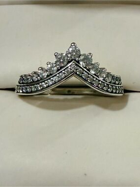 Pandora Timeless Princess Wishbone Tiara Ring - Sterling Silver S925 ALE Sz 8.5
